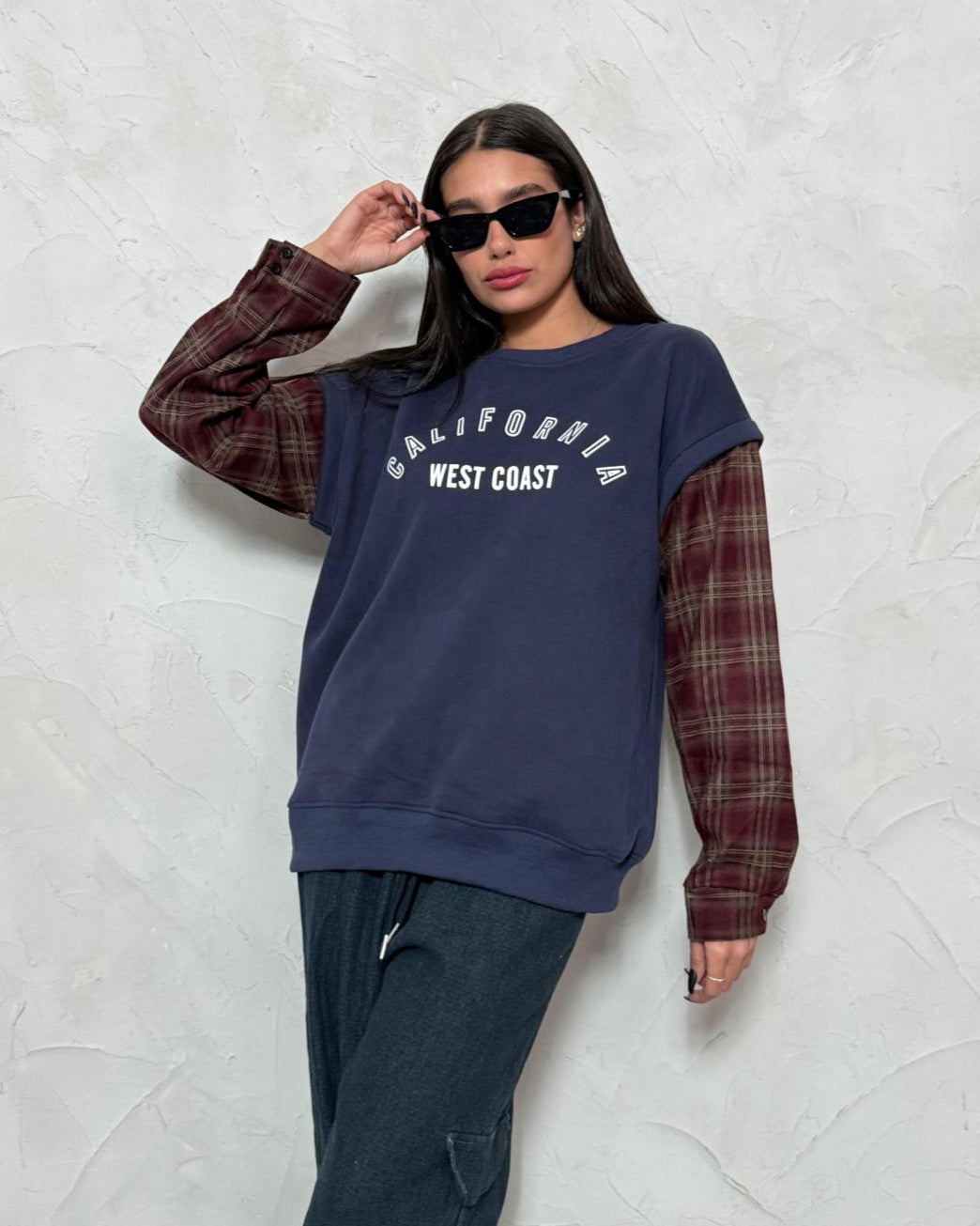 פוטר לנשים עם פרינט ושרוולים משובצים