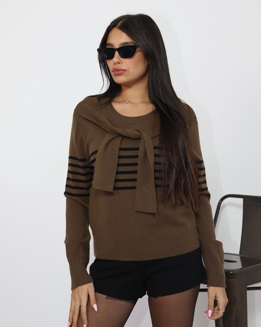 סוודר סריג לנשים בצבע חום