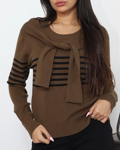 סוודר סריג לנשים בצבע חום