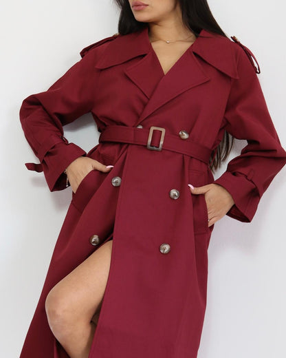 מעיל טרנץ' לנשים בצבע בורדו קלאסי