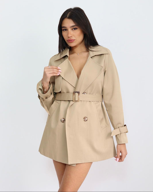מעיל טרנץ' לנשים בצבע בז'