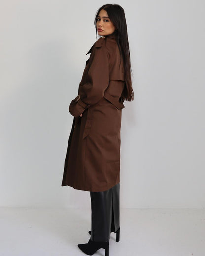 מעיל טרנץ' חום שוקולד לנשים