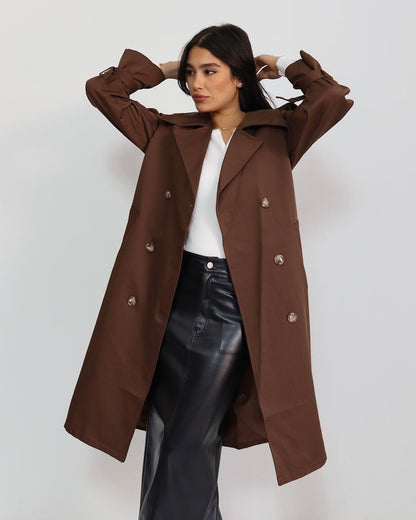 מעיל טרנץ' חום שוקולד לנשים