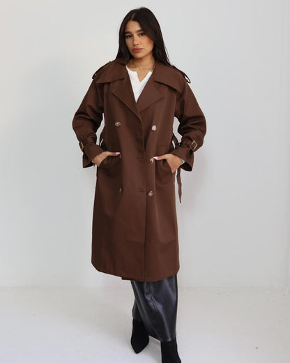 מעיל טרנץ' חום שוקולד לנשים