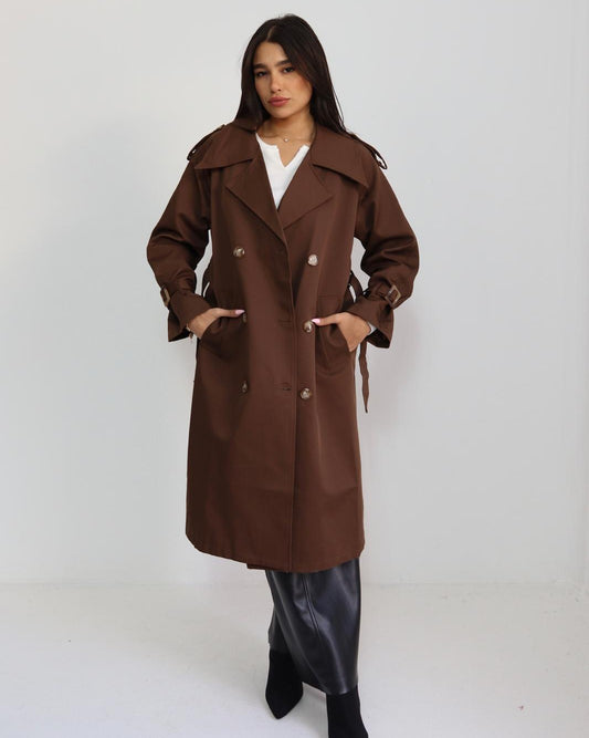 מעיל טרנץ' חום שוקולד לנשים